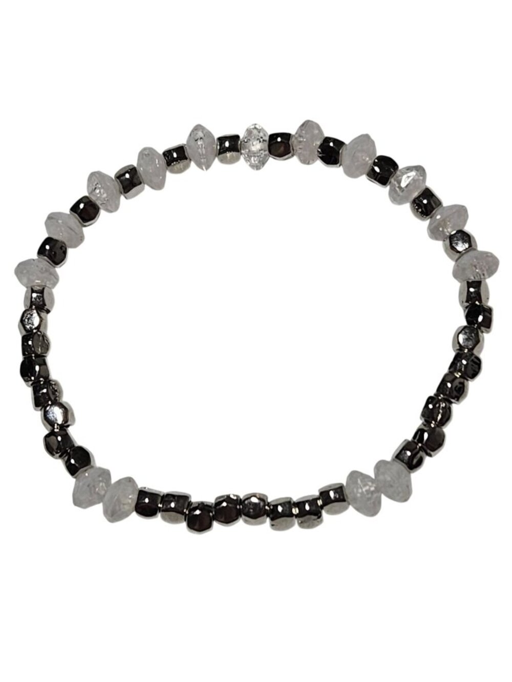 Clear Quartz Chip Bracelet Hematite Beads Stretch Calming Balance Spiritual